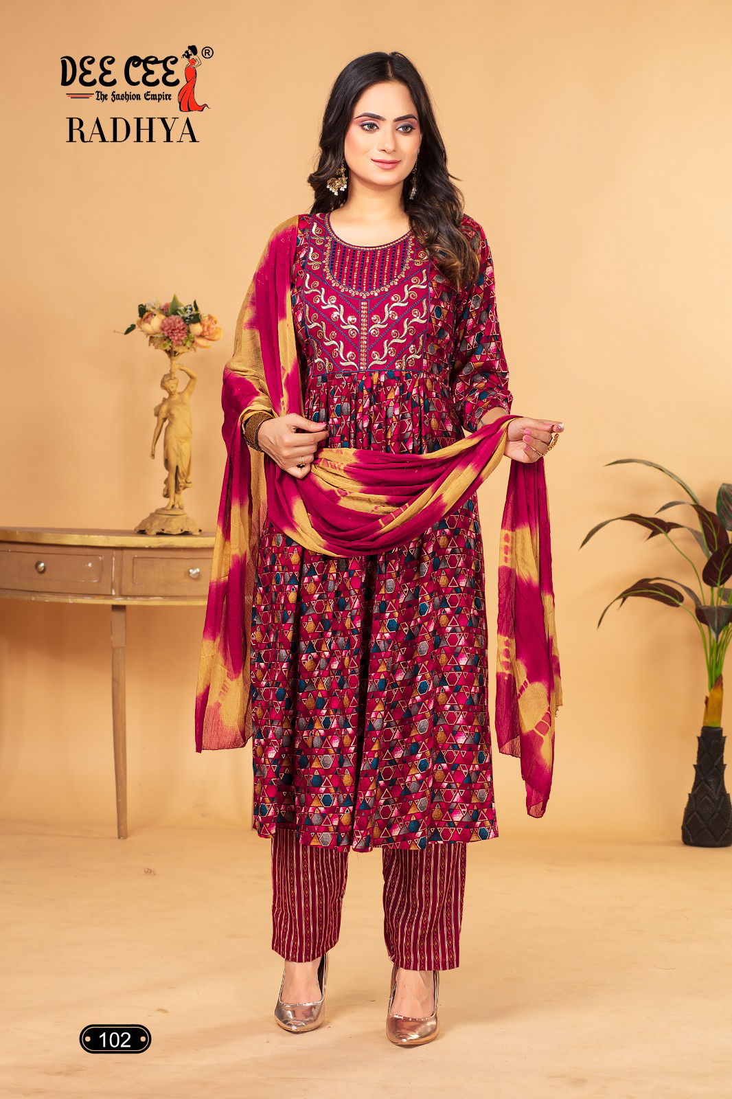 Radhya By Deecee Naira Cut Rayon Foil Printed Kurti With Bottom Dupatta Wholesale Market In Surat